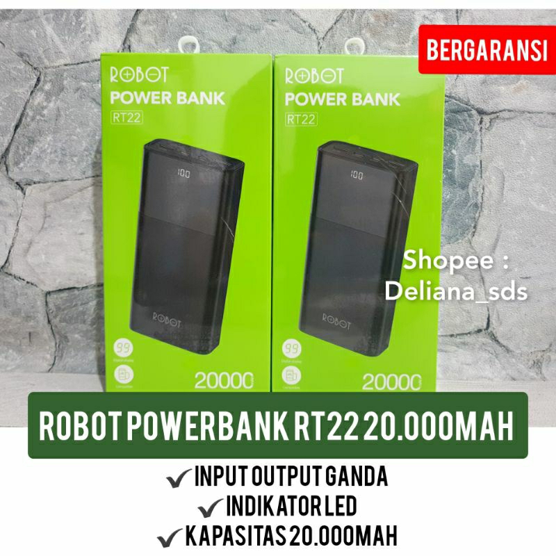 Robot Powerbank RT22 20.000mAh Garansi Resmi 1 Tahun Powerbank Robot RT22 Powerbank Robot 20.000mah Powerbank 20000mah Powerbank Robot Murah