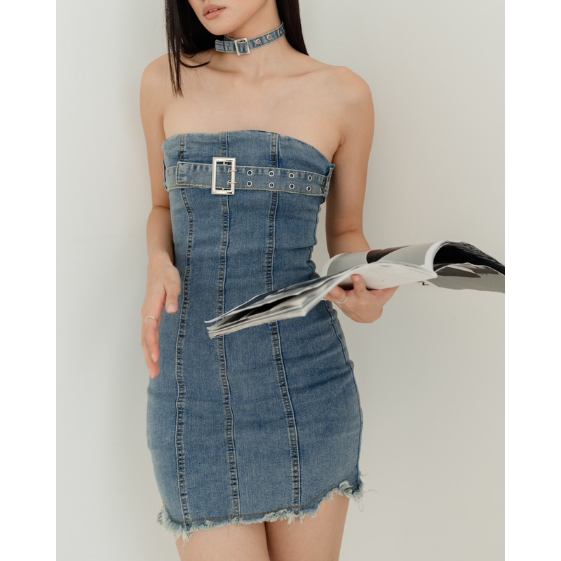 [ Keyclothingline ] Rere Dress / Dress Jeans Wanita