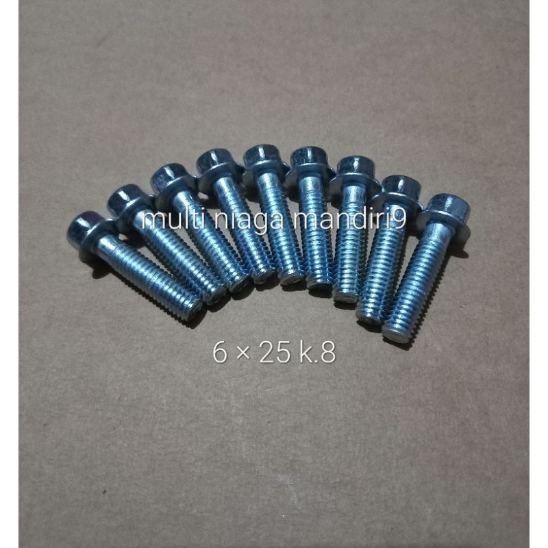 ( satuan ) baut flange / baut topi 8 / baut topi 6×25 ( 2.5cm )kunci 8 bahan besi lapis galvanis ant