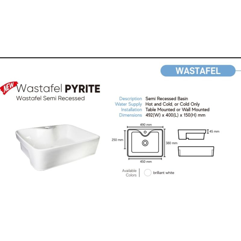 Wastafel Pyrite Semi Recessed Trilliunware