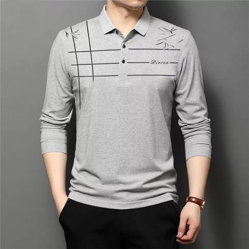 KAOS PRIA KERAH WANGKI ABU / GREY  BAJU KERAH PRIA LENGAN PANJANG MODEL TERBARU