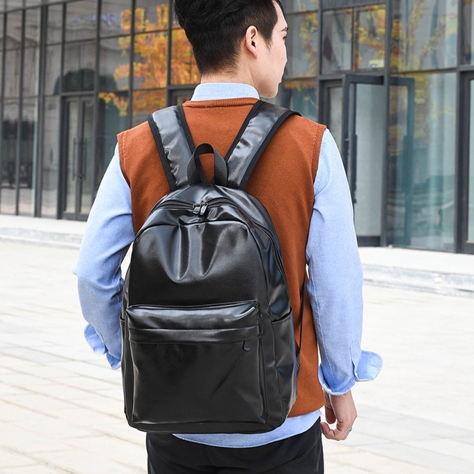 ONLYONE12 Tas Ransel Kulit Pria Premium Tas Pria Kulit Lanchi / Tas Backpack Pria Wanita Polos Warna HItam / Tas Ransel Traveling