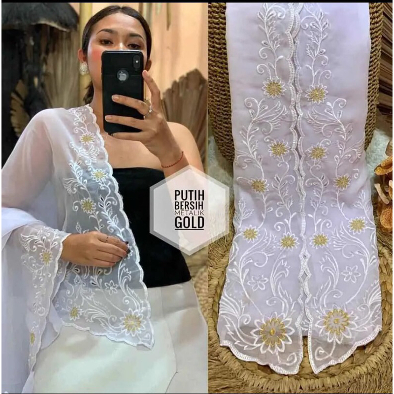 Kain bordir bali motif bunga teratai/ Kain kebaya bali