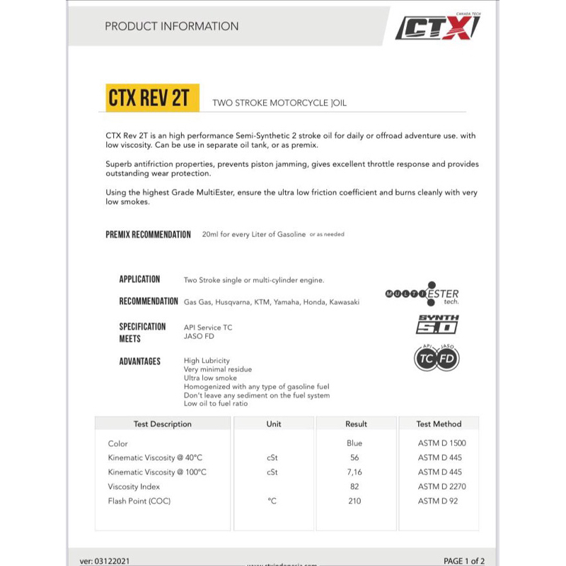 Oli Samping CTX REV 2T Multi Ester Repack 100ml