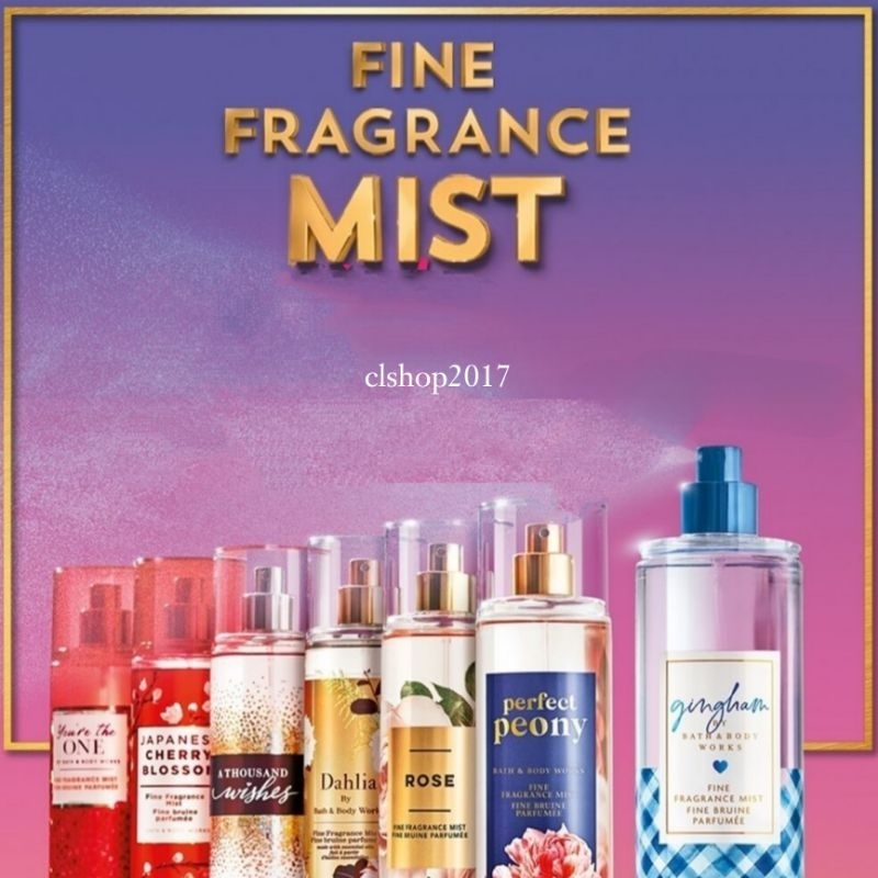 BBW FINE FRAGRANCE MIST 236 ML BATH &amp; BODY WORKS MIX PART 2/2 DARK KISS PINK CHIFFON BAHAMAS SWEET CRANBERRY ROSE GINGHAM HEART OF GOLD FRESH SPARKLING SNOW SUNSHINE MIMOSA WHITE TEA &amp; SAGE ONE IN A MILLION JAPANESE CHERRY BLOSSOM ROSE MOONLIGHT PATH