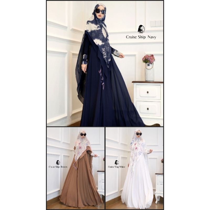 [JOZA CLOTHING] GAMIS SET SYARI / DRESS SET PRINTING " CRUISE SHIP " By Joza Clohting