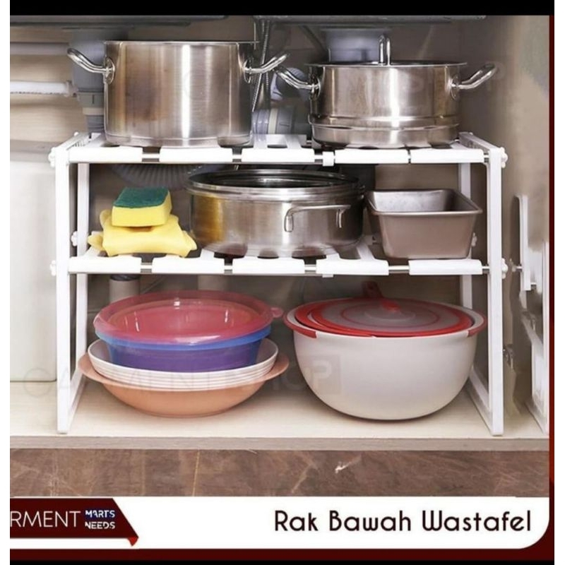 Rak Kolong dapur / Rak bawah wastafel / Rak Susun Panci | Rak Susun Bumbu Dapur | Rak Dapur Serbagun
