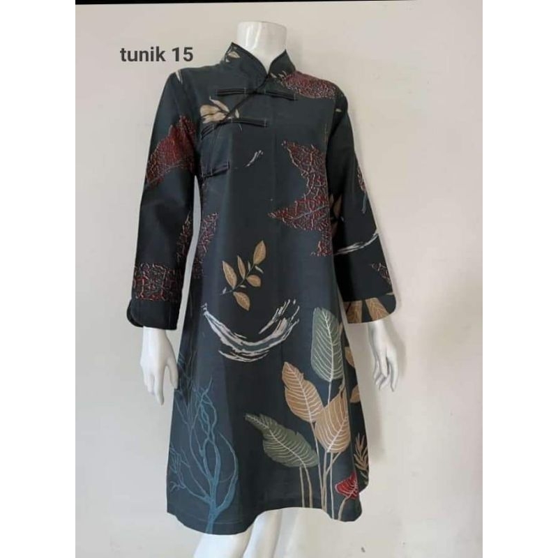 Tunik Batik Wanita Lapis Furing Katun Halus Premium....motif daun hijau