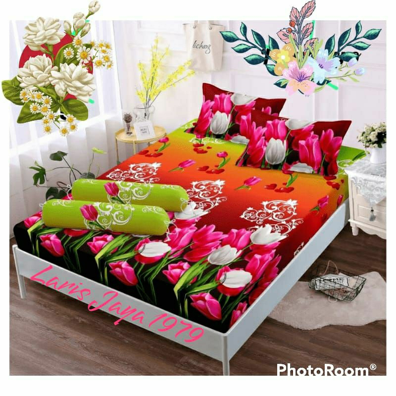 Sprei Sarung Bantal Guling Ukuran 180x200 Motif Bunga  Karakter Kotak