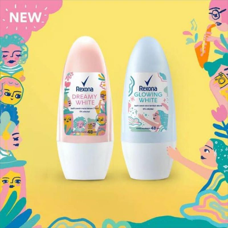 REXONA DEODORANT ROLL ON [ 40 ML ] GLOWING WHITE / DREAMY WHITE DEODORAN ANTI BAKTERI KULIT CERAH LEMBUT ALAMI PENGHILANG BAU BADAN