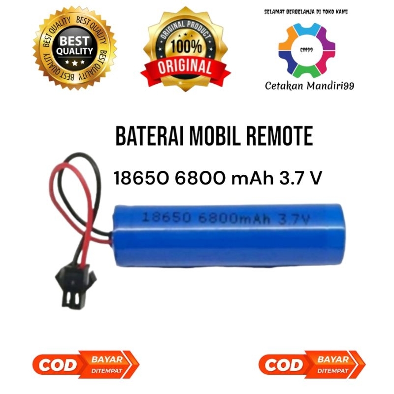 Baterai Rc 18650 6800 mAh 3.7 V Soket Hitam batreai rakit mainan