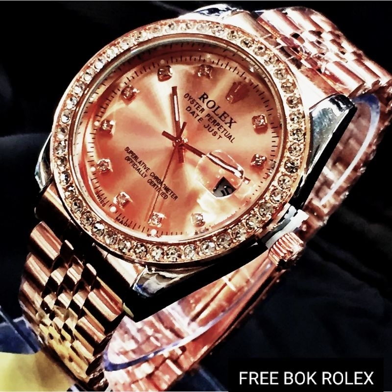 (Bisa bayar dirumah) Jam Tangan Pria Rantai  Rolex 8801 Case permata Tahan Air