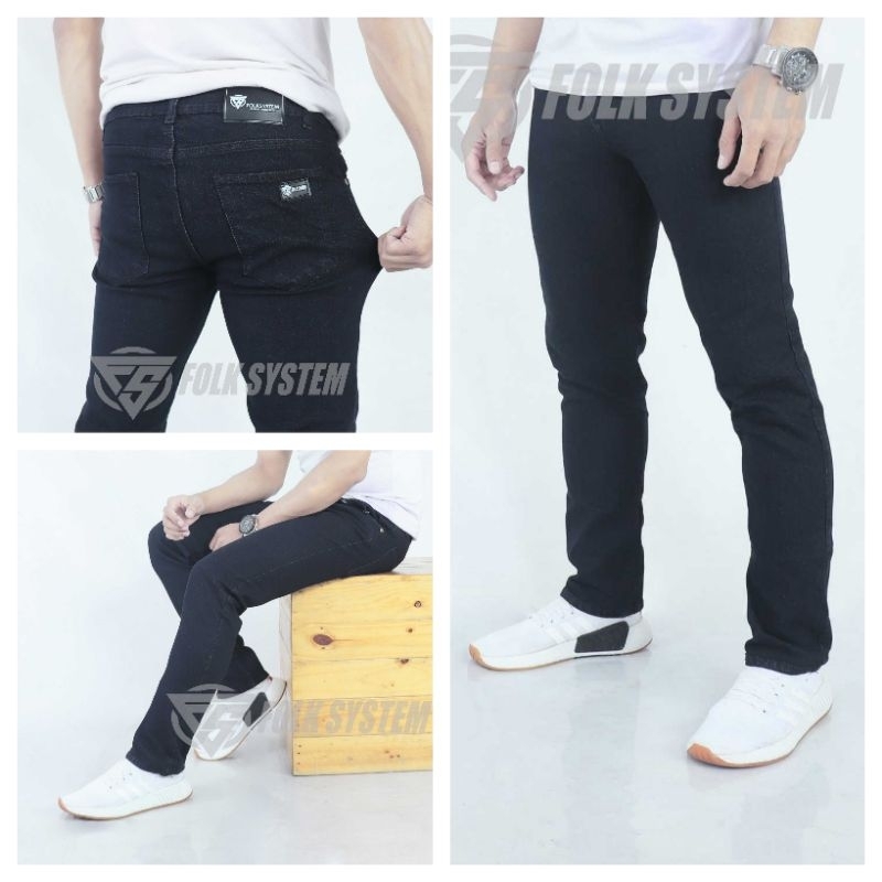 Celana panjang jeans denim folksystem