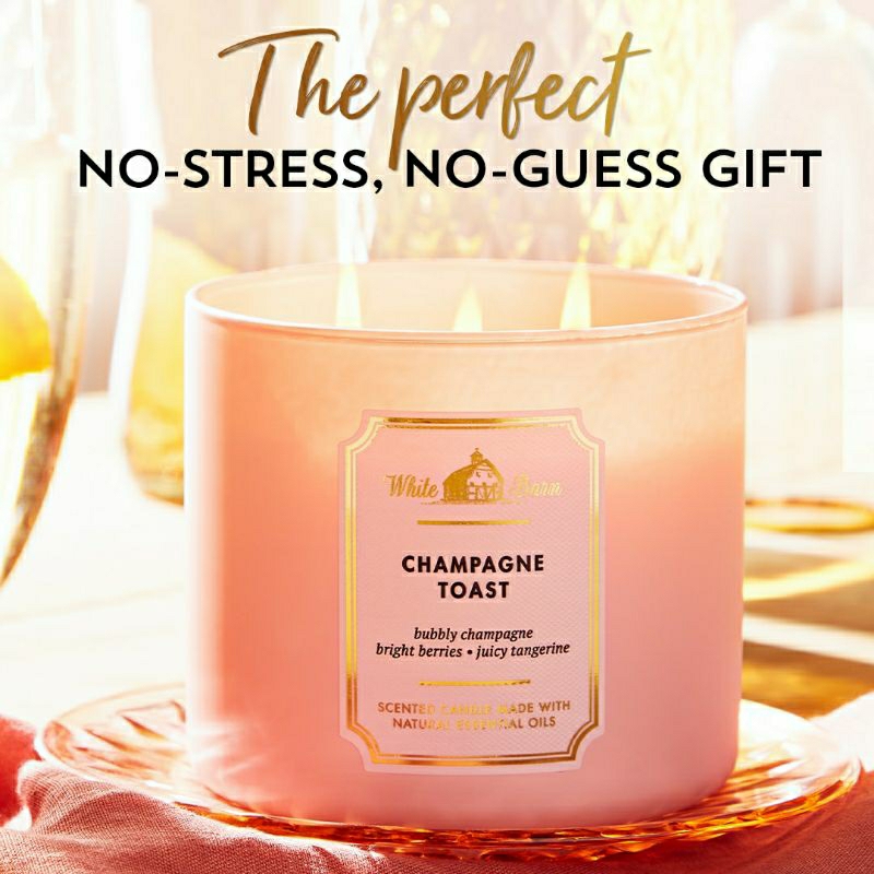 BATH &amp; BODY WORKS BBW CHAMPAGNE TOAST 3-WICK SCENTED CANDLE 411 G