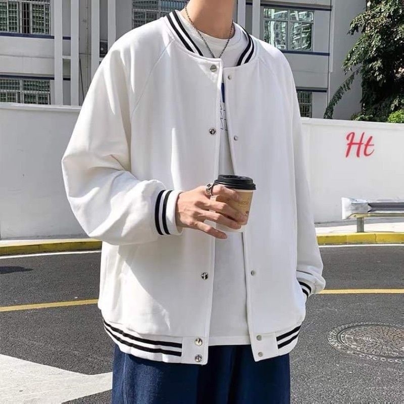 Jaket Varsity Baseball Big Size ( S - 6XL ) Kancing Jaket Bomber POLOS Oversized XXL XXXL 4XL 5XL Hitam Putih Mocca Beige Abu Abu Muda Grey FLeece Unisex Jacket Boy Girl Pria Wanita Jumbo Street Style Urban