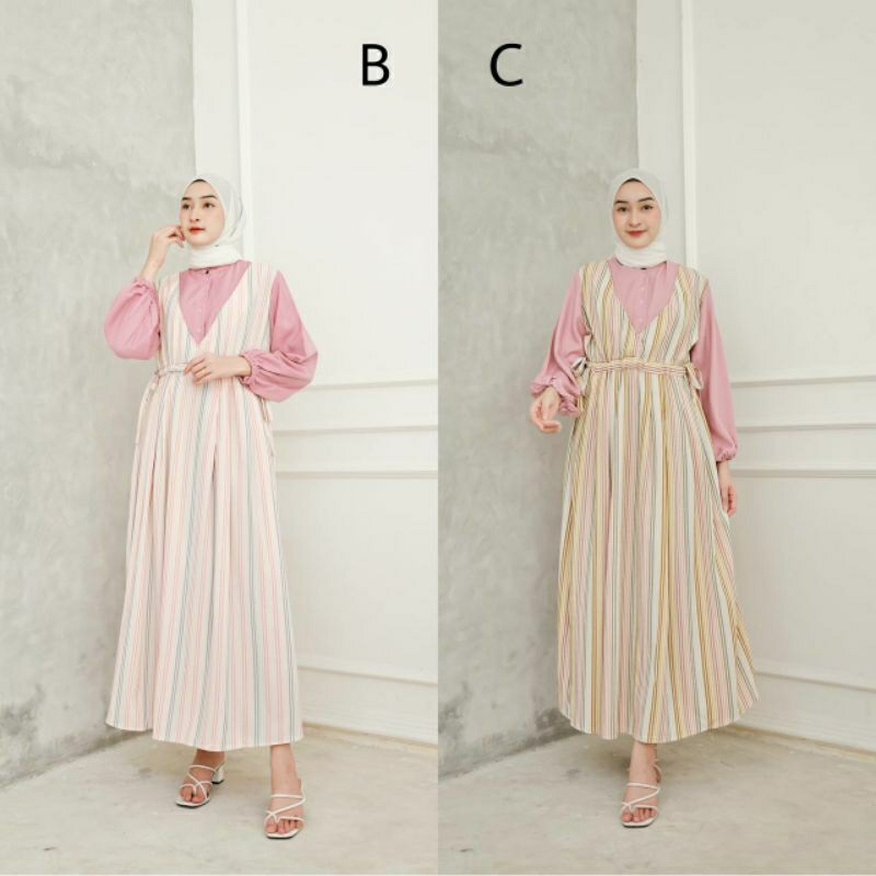 LENORA MAXI (Ld 108 Pjg 129) - Gamis Salur Motif Crinkle Combi Polos