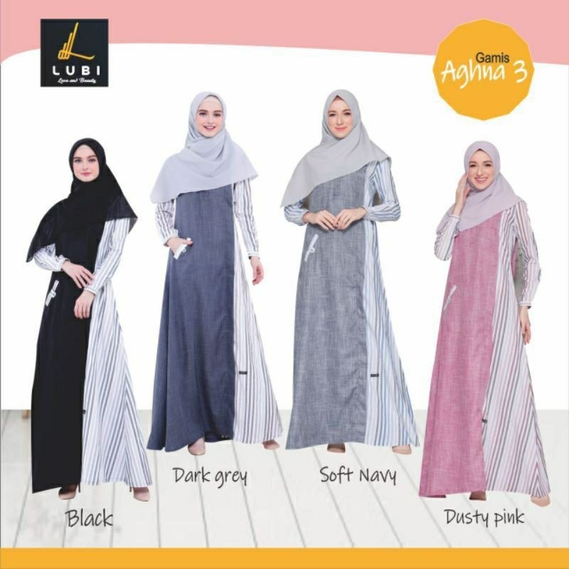 Gamis Lubi Aghna Dusty Pink, Dark Grey