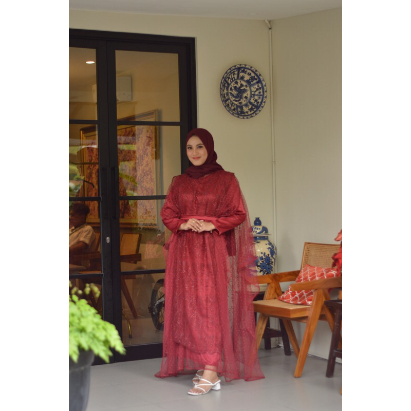 Meyhira dress berhijab / Renesme dress berhijab / Setelan brokat lebaran / Gamis lebaran / Dress pes