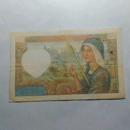 50 Cinquante Francs 1943 Uang Kertas Kuno Perancis VF