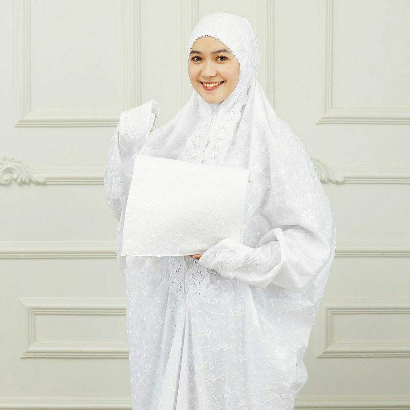 mukena terusan putih nana bahan katun paris premium free tas