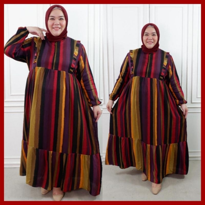 Gamis Super Jumbo Katun Rayon Terbaru LD 130 LD 140 LD 150 Garis Merah