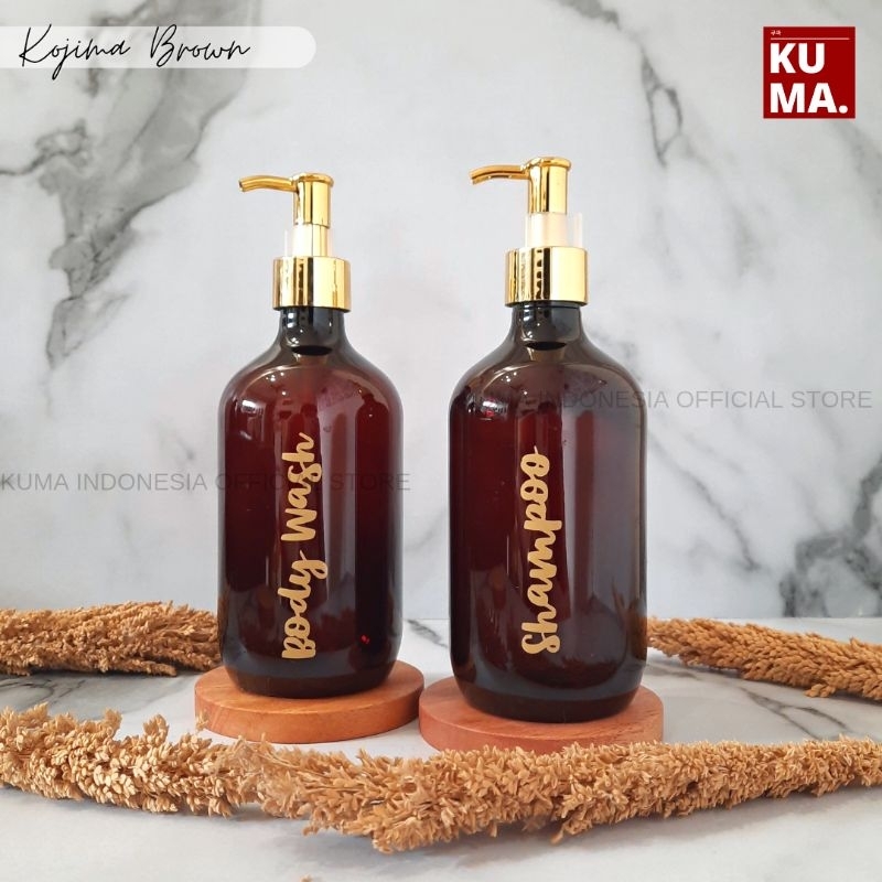 KUMA Kojima Brown Botol Sabun 500ml Isi Ulang Aestetik Tutup Pump Gold Coklat Amber Bathroom Bottle