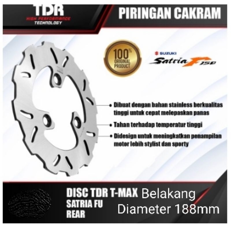 Piringan Disc Cakram TDR Original Satria Fu 150/GSX 150 /Belakang Diameter 188mm Original TDR