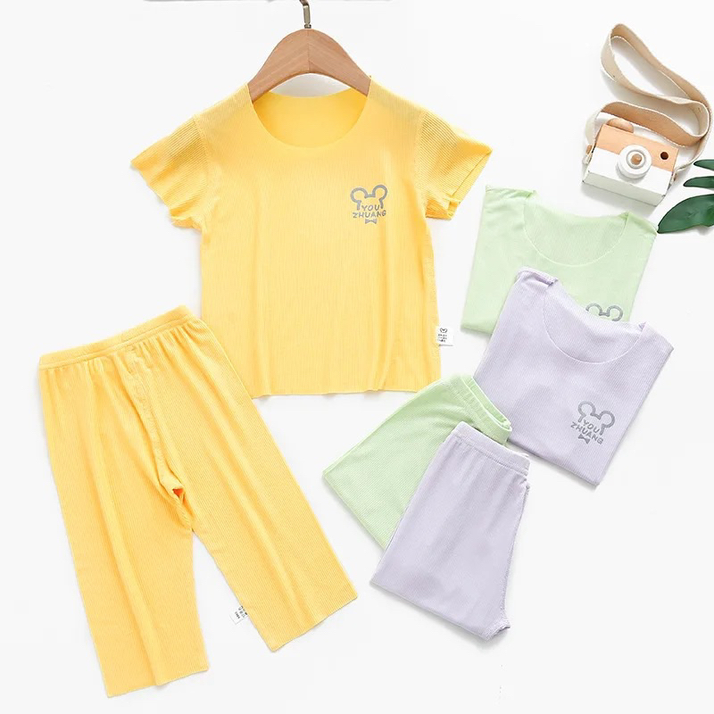 Piyama dua potong/pakaian kasual untuk anak/baju tidur anak/pakaian anak import setelan anak import