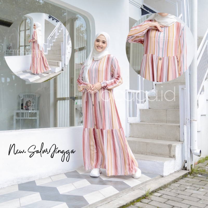 Gamis rumahan renda depan busui rayon premium - motif new salur jingga