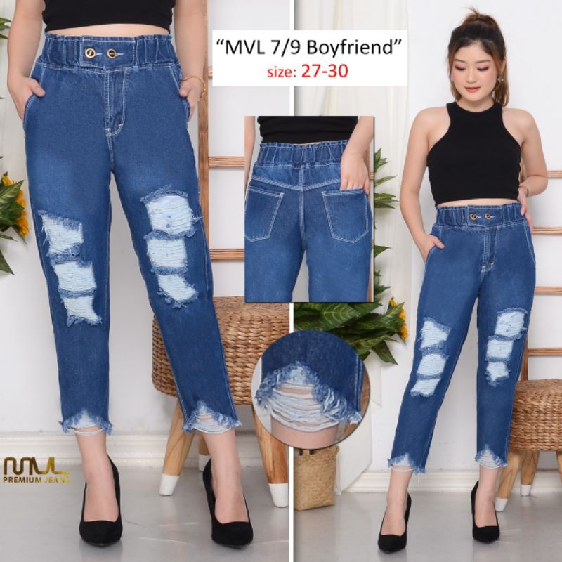 First Hand.READY CELANA BOYFRIEND BF RUBBER SNOW BLACK dan DARK BLUE RIPPED 27-30 Celana Boyfriend H