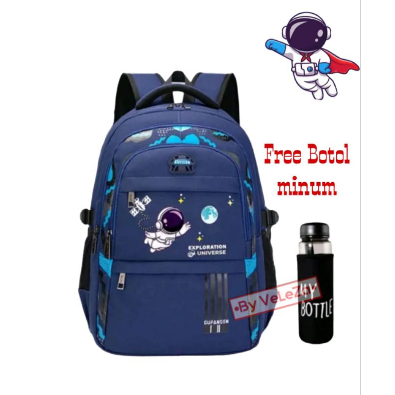 Tas ransel anak sekolah SD SMP model astronot moon free botol minum