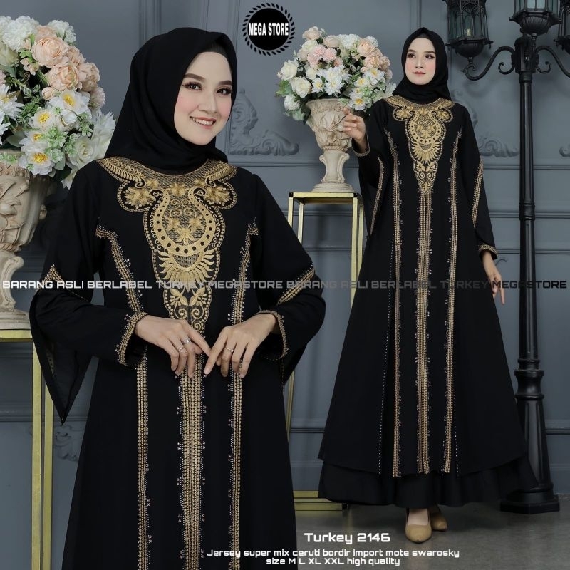 Baju Gamis Wanita Abaya Turkey Turki Hitam 2146 Dress Dres Jubah Hitam Ori Megastore