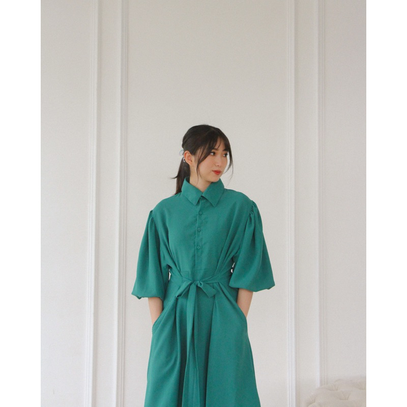 KANON - Maeda Shirt Dress - Dress kemeja midi lengan balon vintage korean look