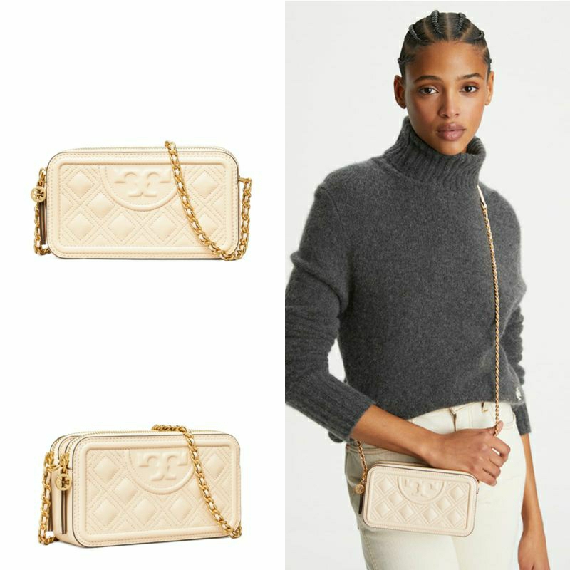 Tory Burch Fleming Double Zip Mini Bag New Cream