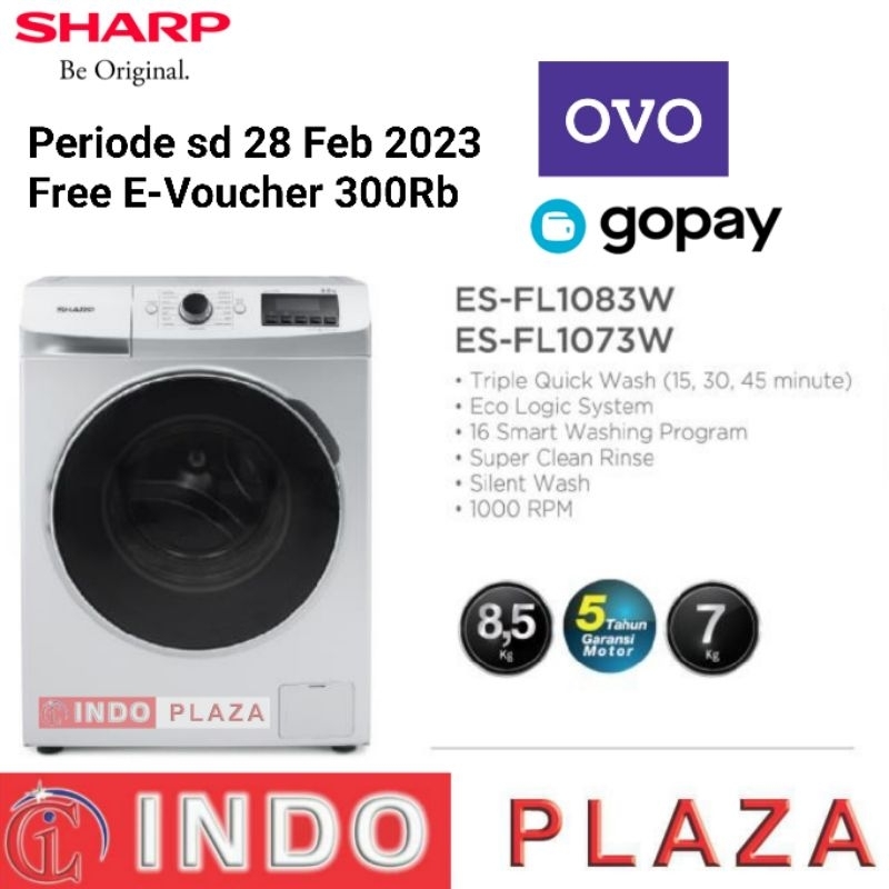 MESIN CUCI FRONT LOADING SHARP ES-FL1083W 8.5 Kg / 8.5Kg 1000 RPM