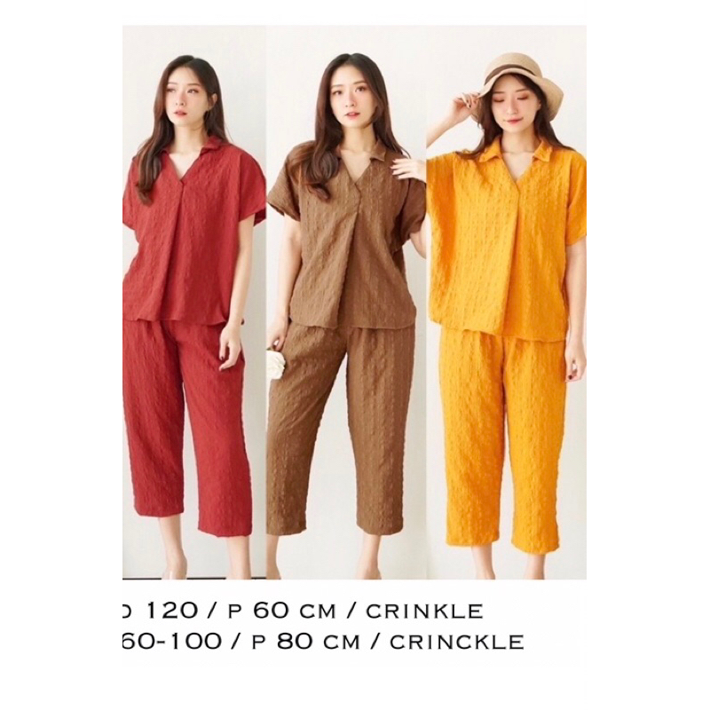 setelan kaos knit rajut kemeja linen set