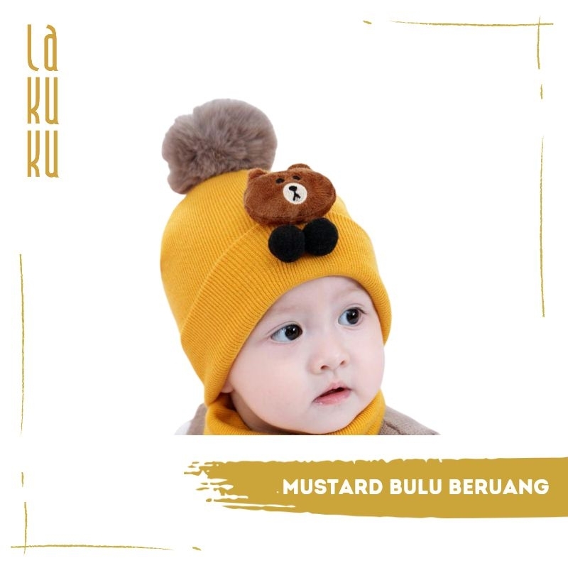 Lakuku - Topi Kupluk Rajut Import Anak Baby Toodler 0-2 tahun Bulu Premium