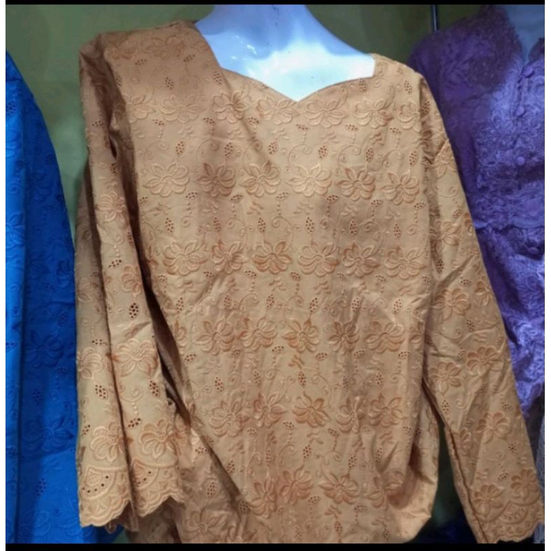 BLOUSE FULL BROKAT LEHER SABRINA LENGAN KIPAS BAHAN FULL BROKAT WARNA HIJAU UNGU LILAC COKLAT TUA HI