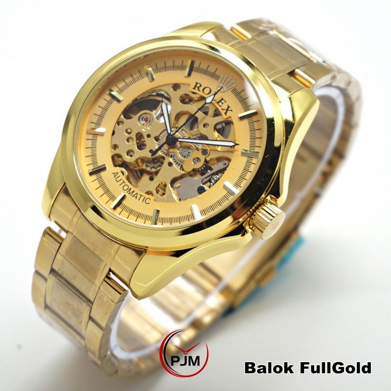 (Grosir)Jam Tangan pria Rolex Autometic Full Gold 02 Mesin Tanpa Batrai strap Rantai/Stell(Terima cod)