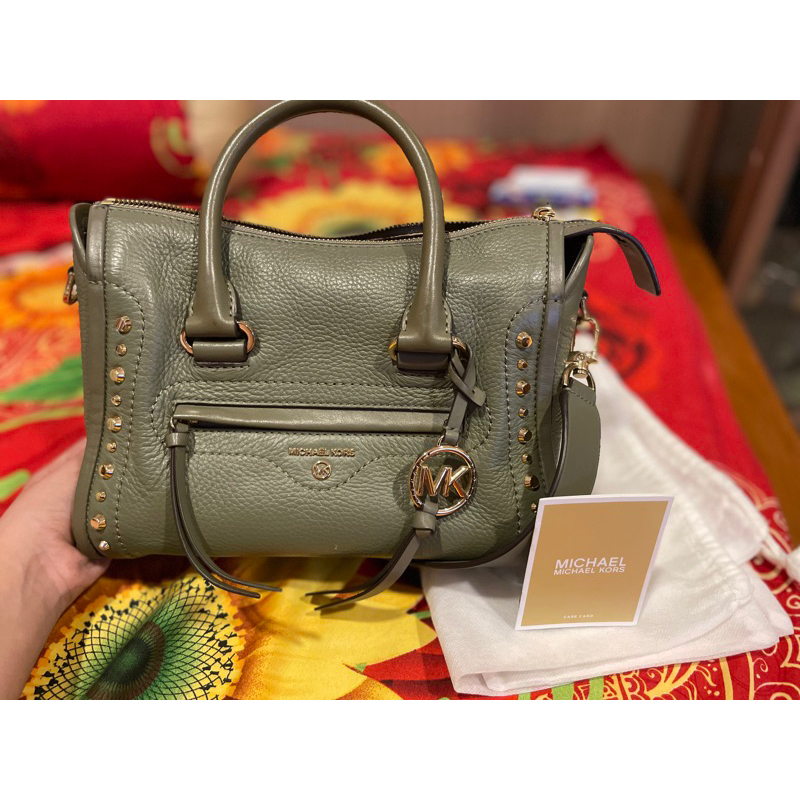 Preloved Michael kors MK Carine Small satchel army green authentic Original
