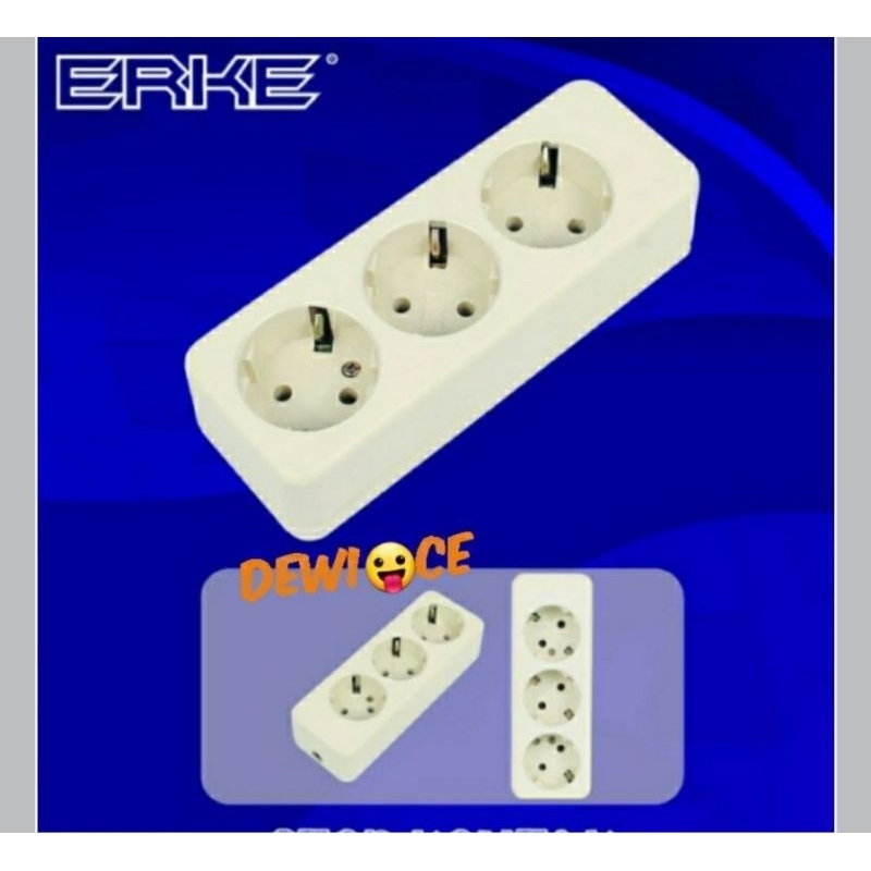 ERKE Stop Kontak 3 Lubang Plat Kuningan SNI Produk Indonesia - Stop Kontak OB Murah - Socket / Adapt