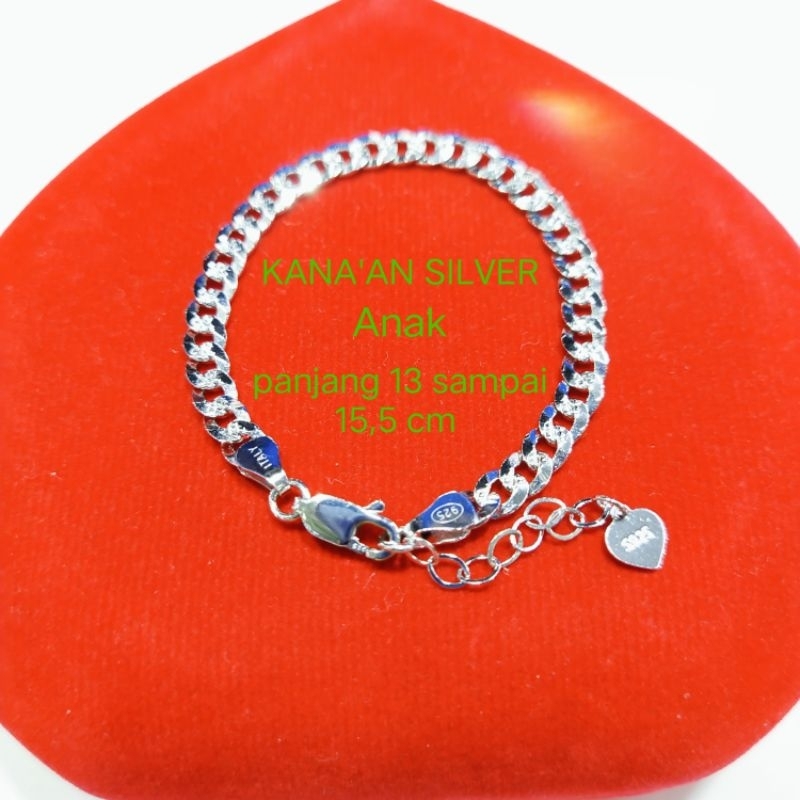 Gelang tangan anak pria dan wanita rantai sisik naga ukir perak asli 925 /Silver lapisan emas putih 