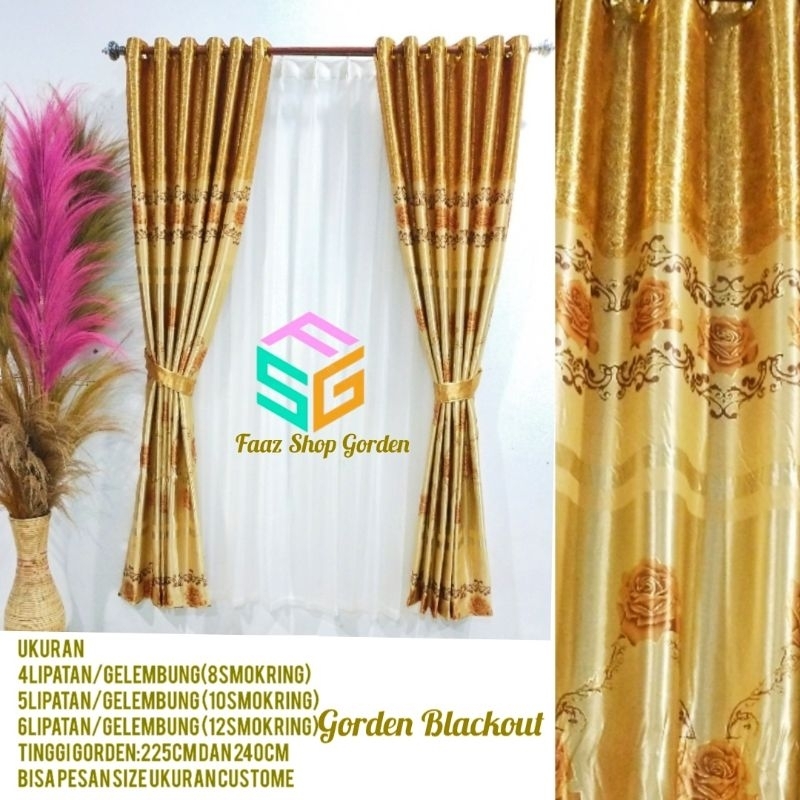 Gorden Blackout Premium Model Smokring Gorden Jendela Minimalis Gorden Pintu Kamar Tidur Motif Mawar