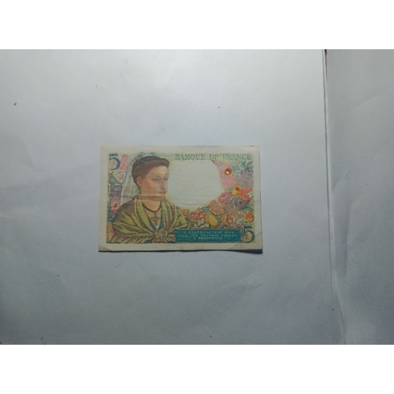 5 Cinq Francs 1945 Uang Kertas Kuno Perancis VF