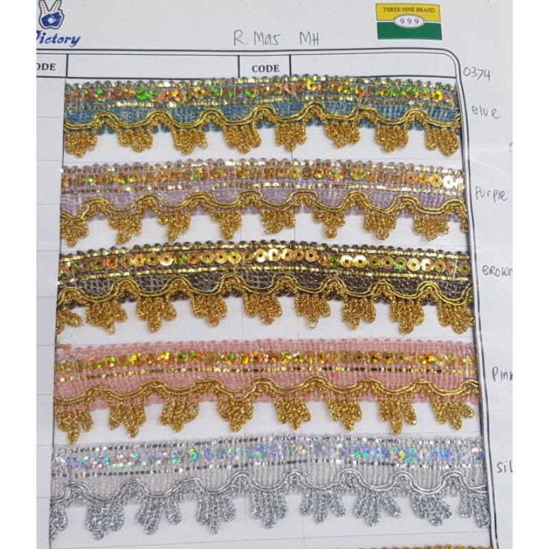 RENDA MAS 374 METALIK BENTUK MAHKOTA LEBAR 3CM ISI 17 YARD