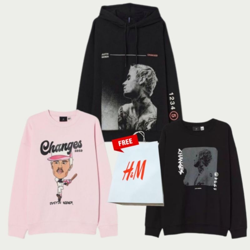 Sweater Crewneck H&amp;M Justin Bieber Changes 1920 Pink HnM Wanita Cewek Pria Full Tag Free Paper Bag