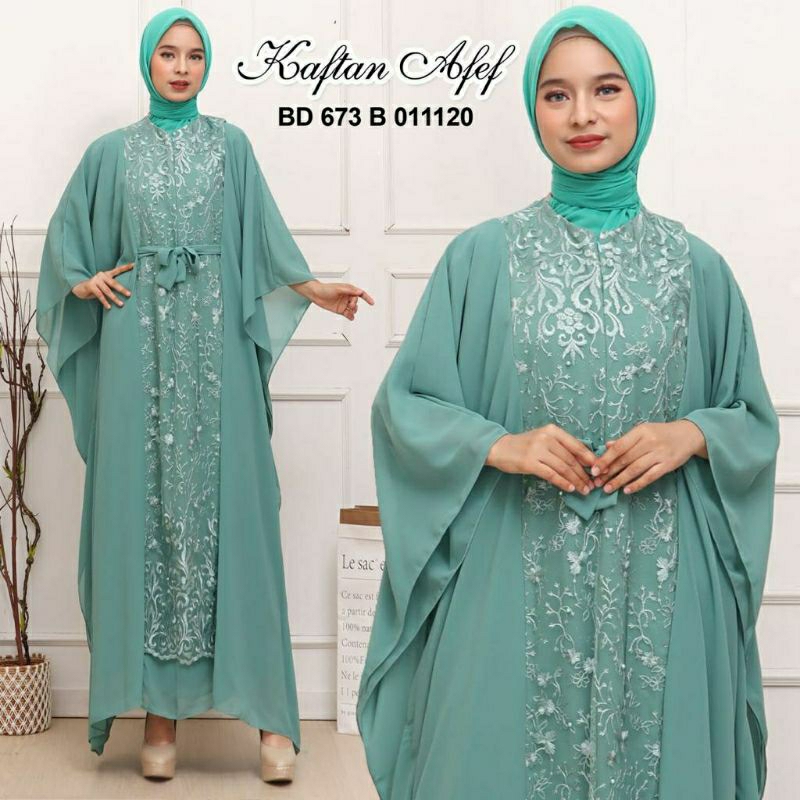 Kaftan Afef, KAFTAN LEBARAN JUMBO CANTIK MODIS FIT XXXXXL LD 170 BAHAN CERUTTY BABYDOLL MIX TILE BORDIR ZIPPER BUSUI TERMURAH TERLARIS OOTD