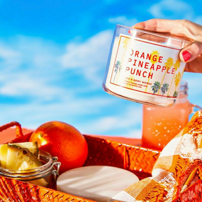 BATH AND BODY WORKS BBW ORANGE PINEAPPLE PUNCH 3 WICK SCENTED CANDLE MADE WITH ESSENTIAL OILS 411 G