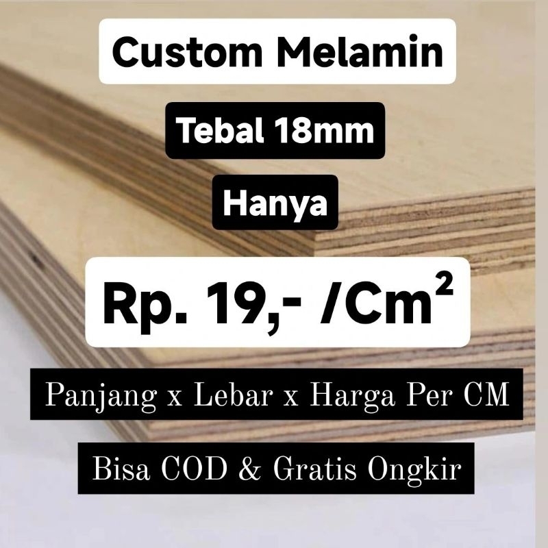 Triplek 18mm melamin custom ukuran melaminto plywood tripmin trippol polyester blockmin