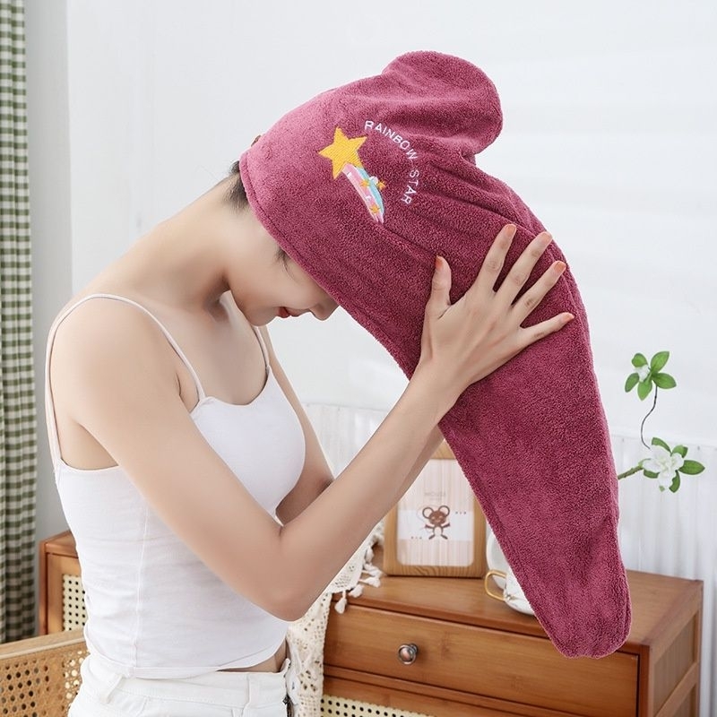 Handuk Keramas Premium Microfiber Pengering Rambut Bahan Tebal Model Kancing